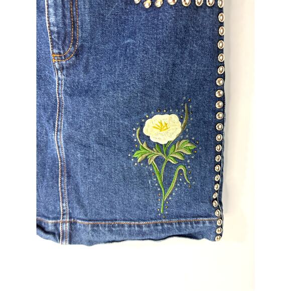 Stella McCartney Blue Denim Mini Skirt Size 38 Embroidered Flowers Made in Italy - Picture 3 of 7